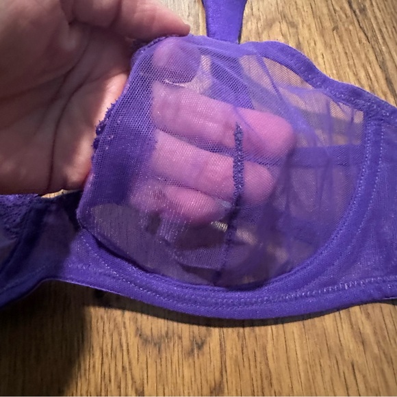 Fleur du Mal Vibrant Purple Sheer Bra size 34C sexy adjustable straps - Picture 2 of 6